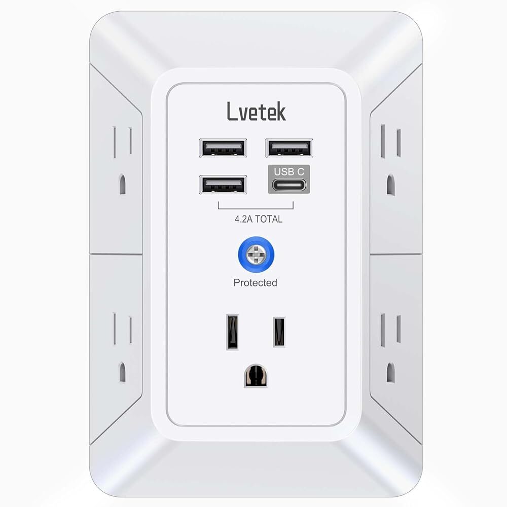 5-Outlet Surge Protector with 4 USB Ports