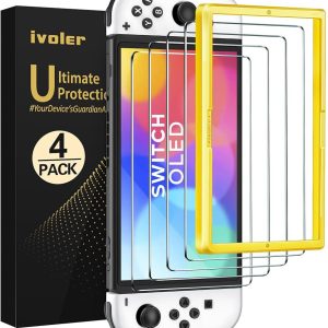 ivoler 4-Pack HD Glass Screen Protectors for Switch OLED