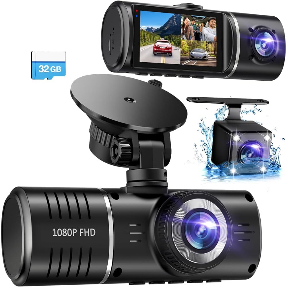 Triple 1080P Dash Cam with 32GB Card