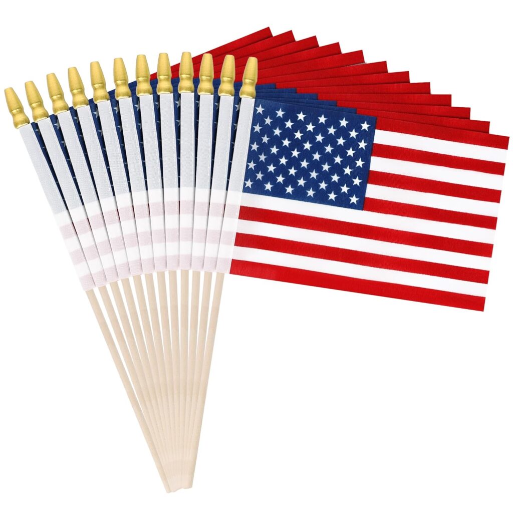 12 Mini American Flags on Stick