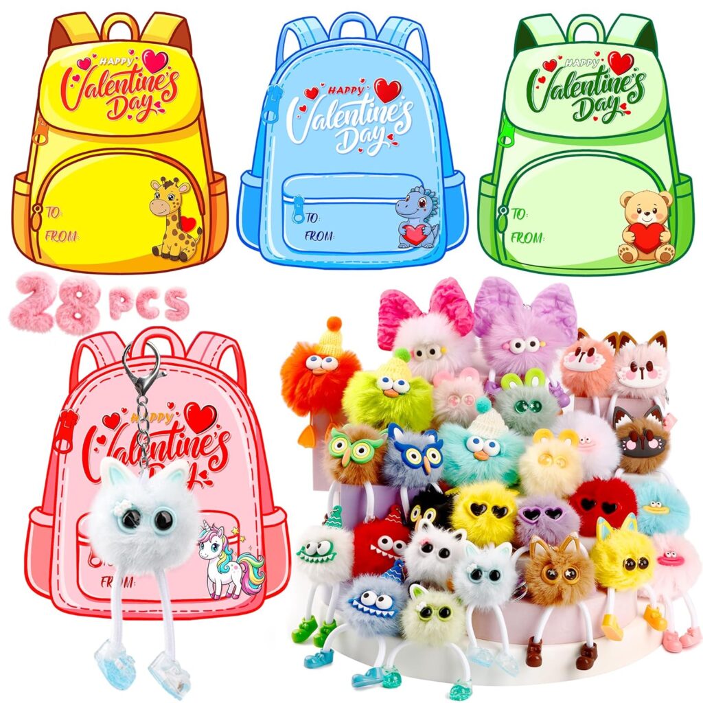AYGXU 28pcs Kids Valentines Plush Keychains